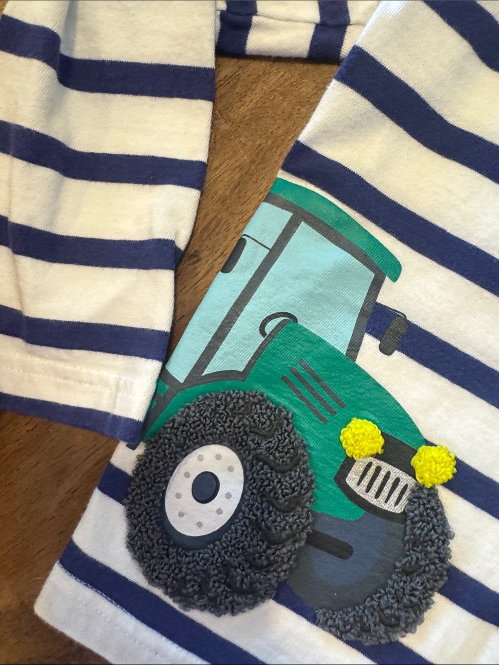Mini Boden Striped Kids Tee with Colorful Truck & Tractor Appliqués - Picture 5 of 5